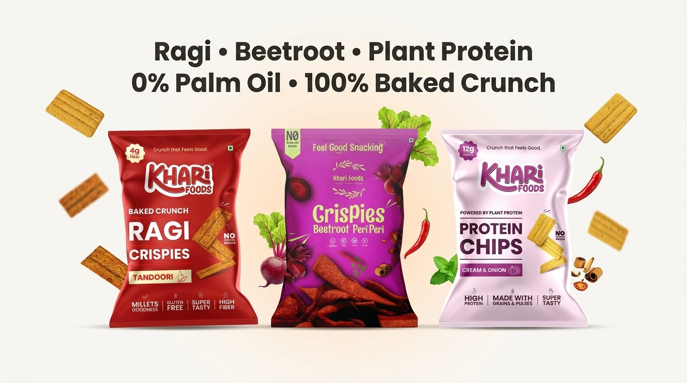 Khari Foods Healthy Chips & Crispies - Ragi, Beetroot & Protein